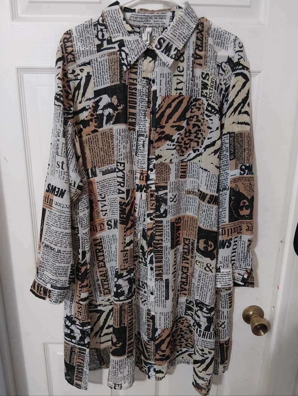 Live 4 Truth Newspaper & Animal Print Button-Front Shirt in Black, White & Brown